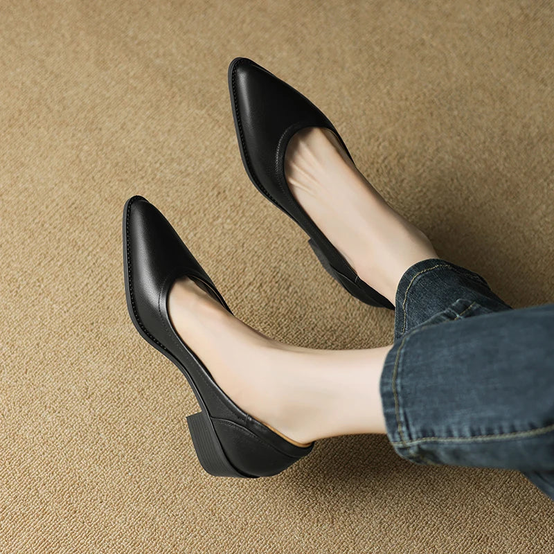 2024 New Women shoes Shallow Genuine Leather Made, Heels, Pointed Toe Summer Shoes