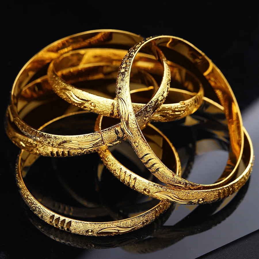 Golden Middle East 6-Piece Ethiopian Girl Copper Bracelets – Dubai Women's Fashion Jewelry, Eritrean Bride Wedding Gift