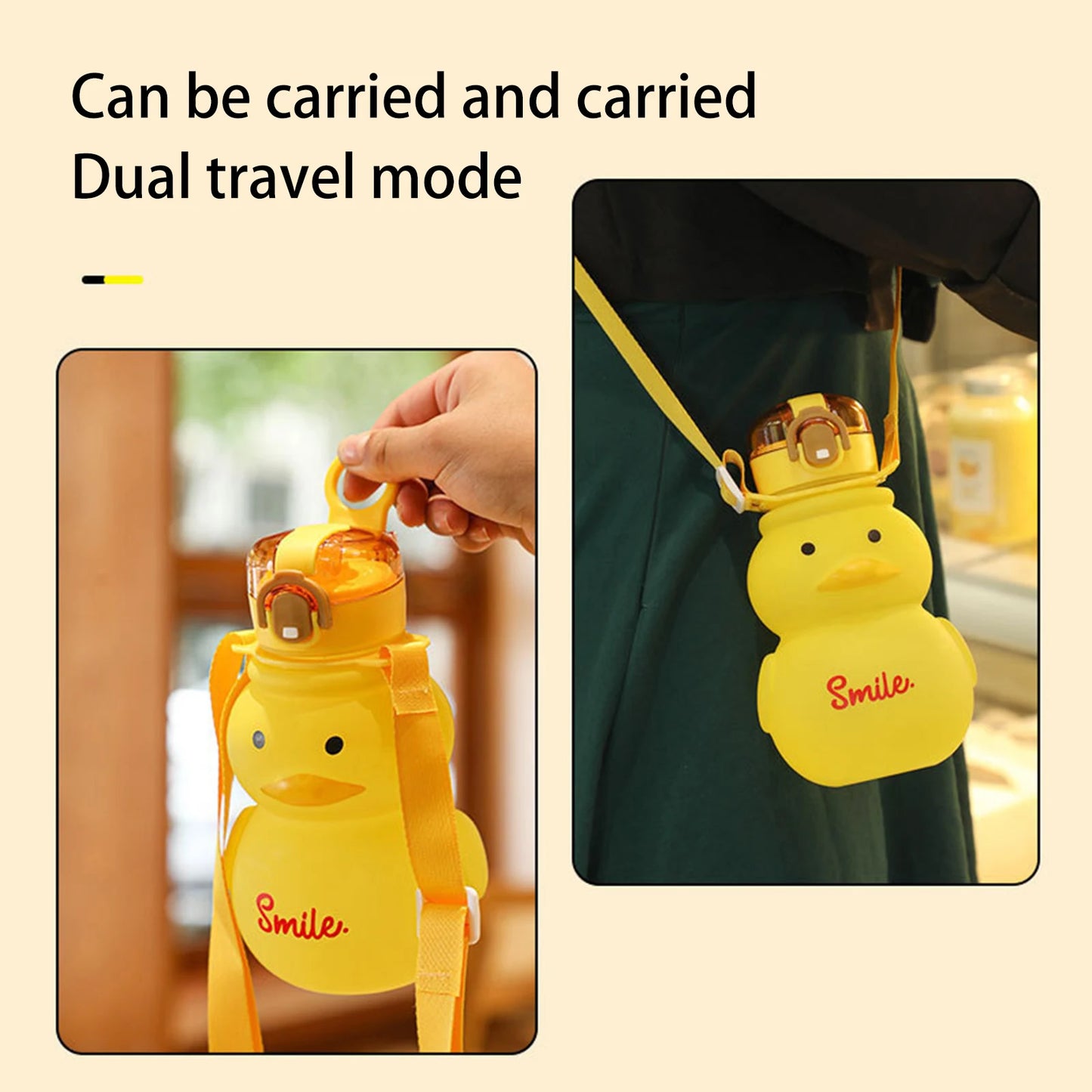 650ml Cute Water Bottle with Straw Portable Children's Kawaii Duck Kettle Summer Large Capacity Plastic Drinking Cup