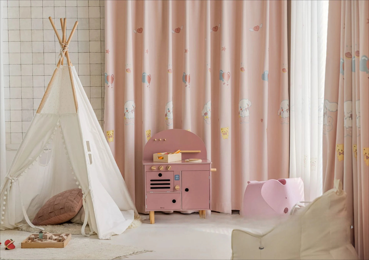 Modern Simple Playful Cartoon Printed Curtains Cute Little Dog Embroidery Blackout for Girls' Rooms Children's Rooms Curtains