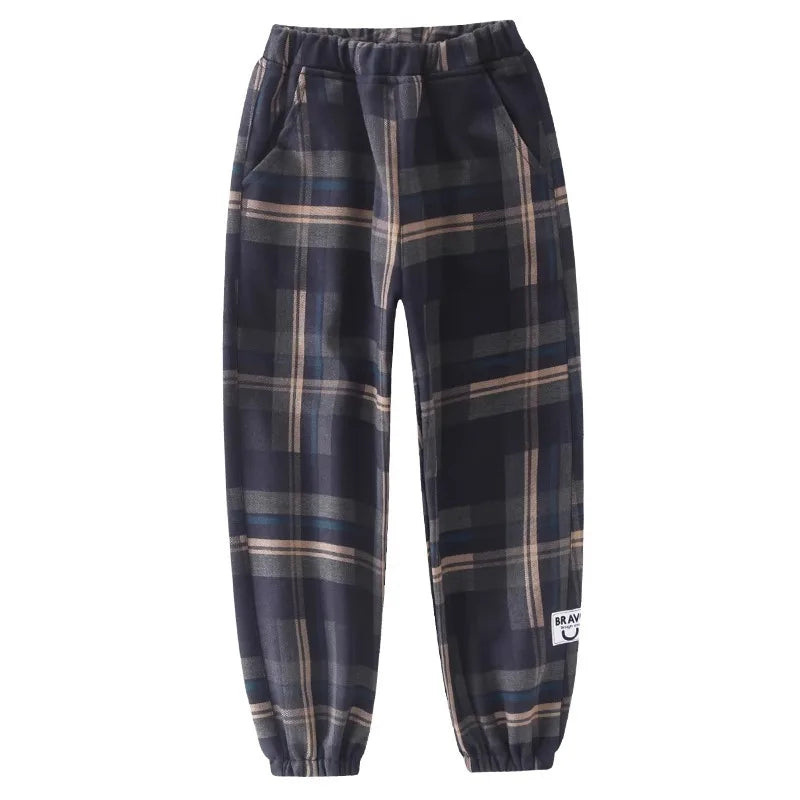 Boys' Cotton Plaid Pants – Casual Loose Fit Trousers for Kids & Teens (Spring/Autumn)