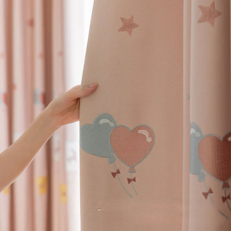 Modern Simple Playful Cartoon Printed Curtains Cute Little Dog Embroidery Blackout for Girls' Rooms Children's Rooms Curtains