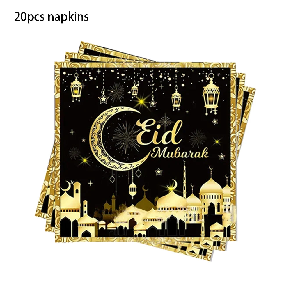 Muslim Islamic Festival Eid Mubarak Napkins Plates Cups Tablecloth Ramadan Kareem Decorations Eid Mubarak party supplies
