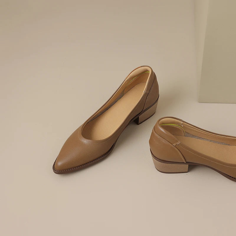 2024 New Women shoes Shallow Genuine Leather Made, Heels, Pointed Toe Summer Shoes