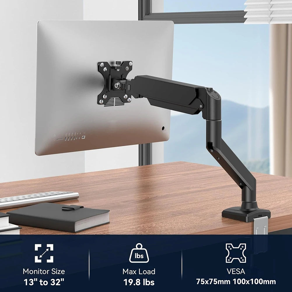 Adjustable Single Monitor Stand – Swivel Display Mount for 17”-32” Screens, Supports 4.9–19.8 lbs, Ergonomic Desk Bracket for Home & Office