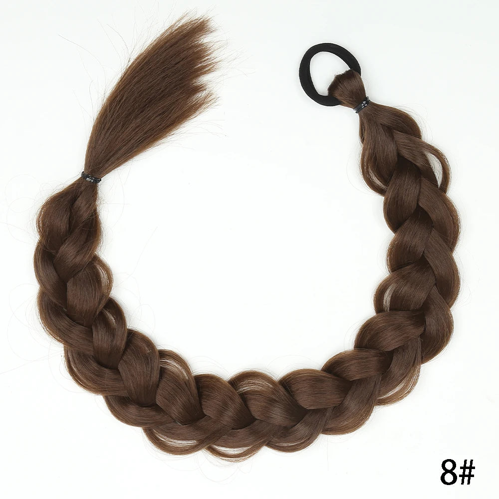 24-Inch Synthetic Twist Braid Ponytail Extension with Rubber Band – Braided Hair for Women, Daily Wear