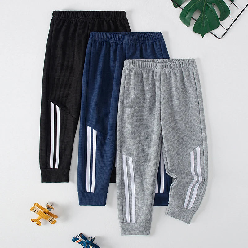 1/3-Piece Autumn & Winter Waffle Knit Sweatpants for Boys & Girls – Solid Color, Casual & Sporty