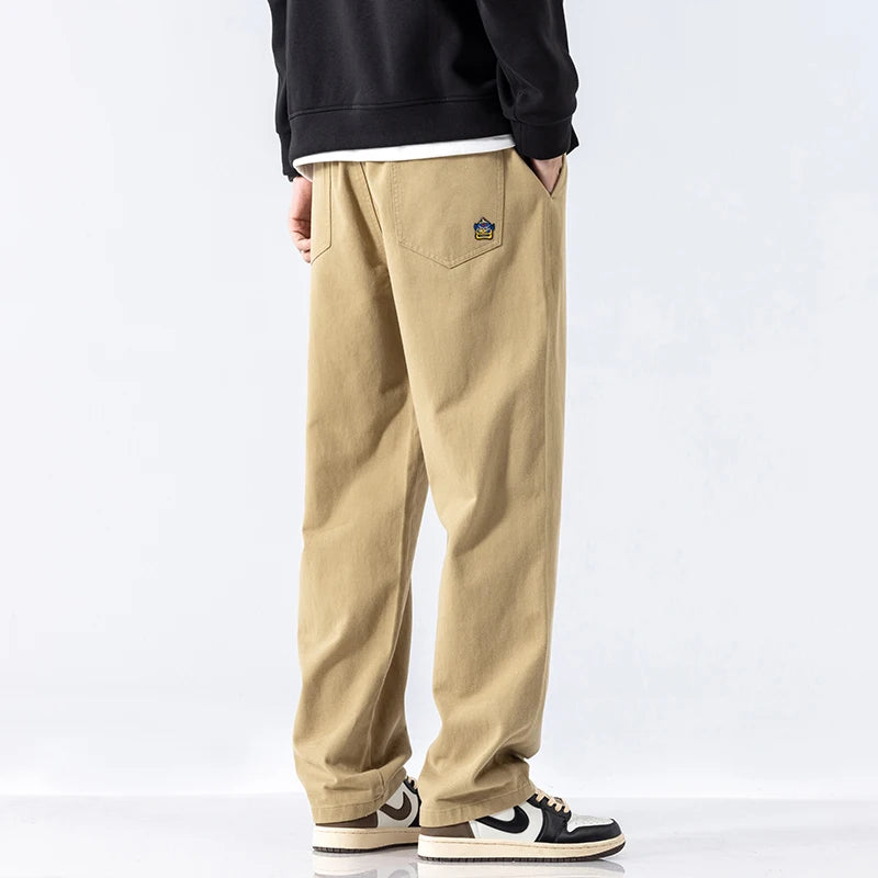 HIQOR Men's Casual Jogger Pants – Loose Straight-Leg Cotton Vintage Cargo Trousers, Solid Color Streetwear