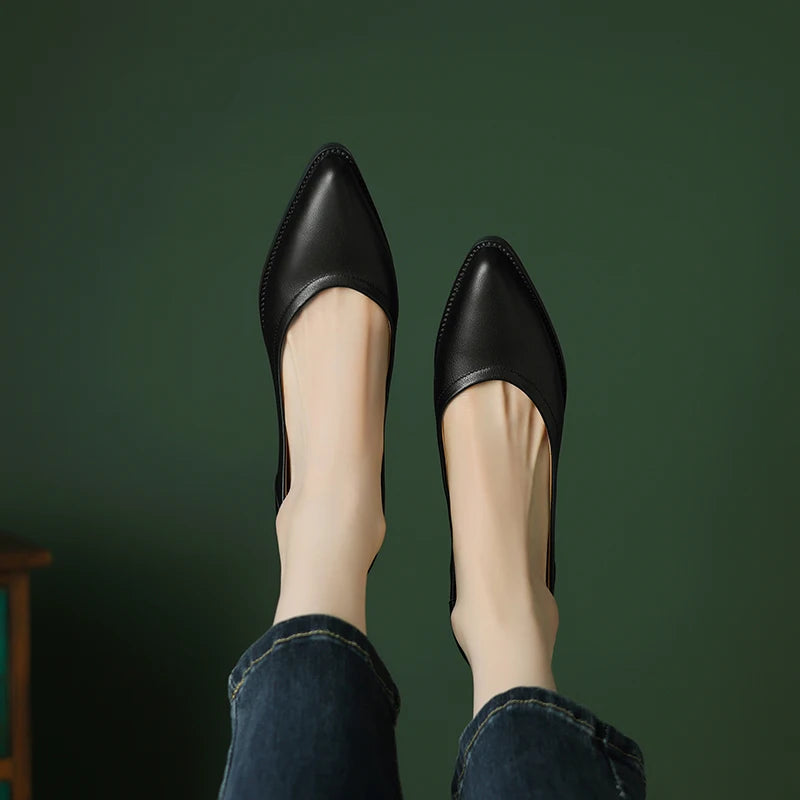 2024 New Women shoes Shallow Genuine Leather Made, Heels, Pointed Toe Summer Shoes