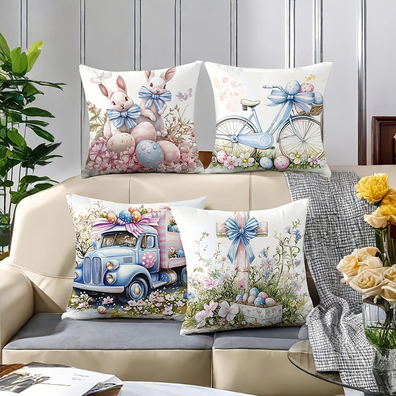 Easter celebration pillowcase modern style cute bunny eggs and floral print suitable for living room decoration