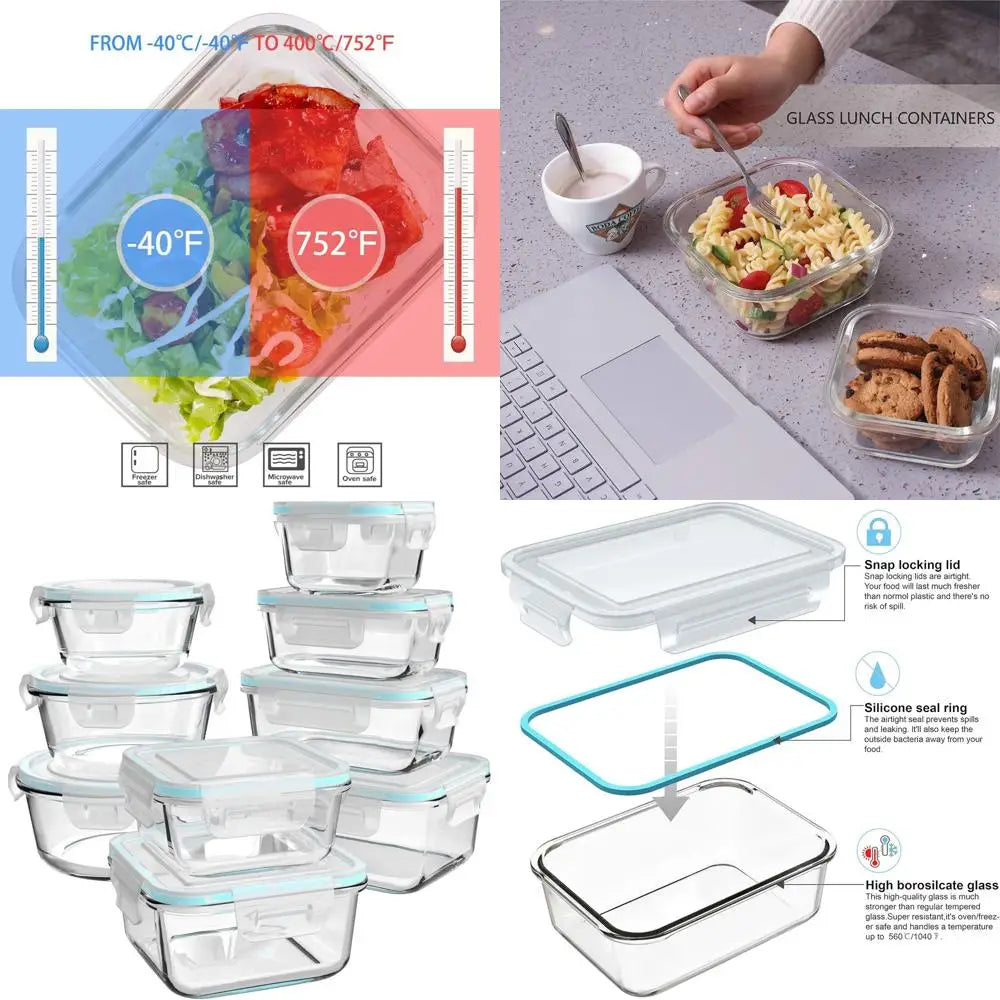 18-Piece Glass Meal Prep Containers with Leak-Proof Lids – BPA-Free Food Storage Set