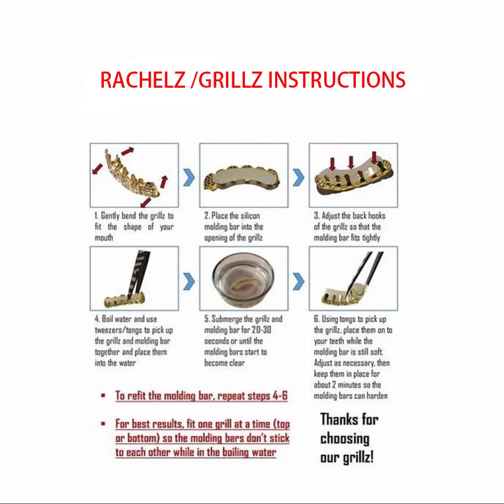 RACHELZ Hip Hop Long Stick Vertical Bar CZ Stone Teeth Grillz Zircon Tooth Caps Decor For Women Men Jewelry Gift