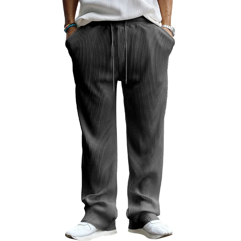 Men's Casual High-Waist Wide-Leg Pants – Loose Fit, Striped, Straight-Leg, Spring & Autumn Style