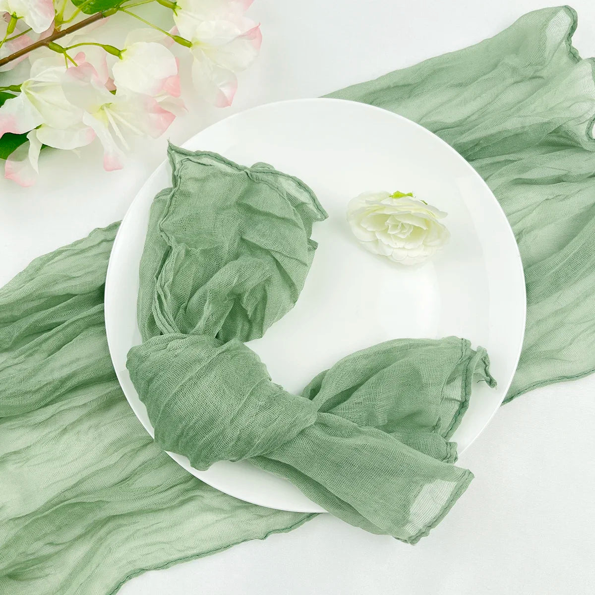 102Pcs Wholesale Cheesecloth Napkin Sage Green Gauze Napkins Party Christmas Wedding Decoration Baby Shower Dinner Retro Napkins