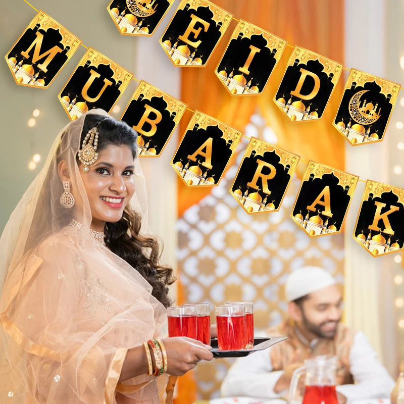 2025 Eid Mubarak Decor Banner Ramadan Mubarak Banner Ramadan Kareem Decoration for Home Islamic Muslim Party Eid Al Adha