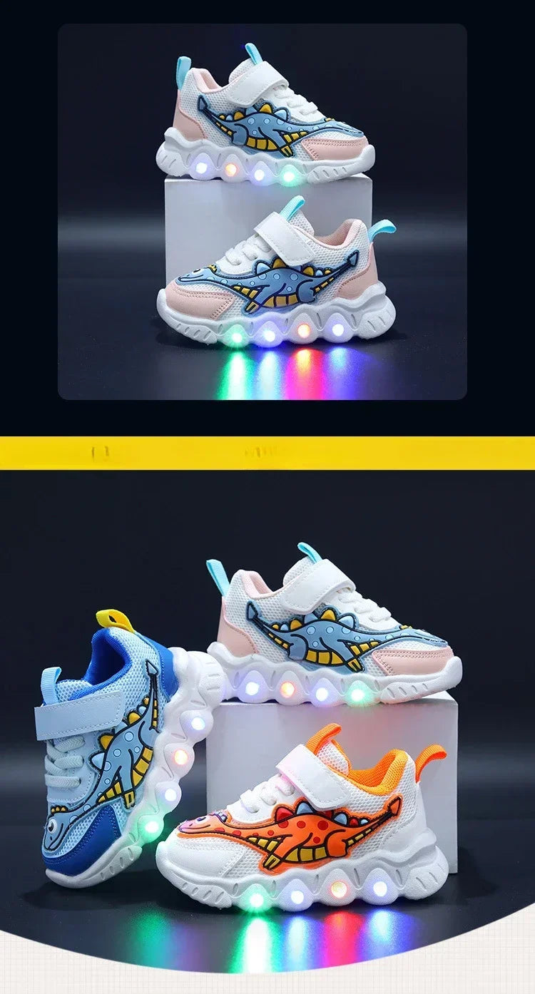 LED Light-Up Kids Sneakers – Breathable Mesh Cartoon Shoes for Boys & Girls