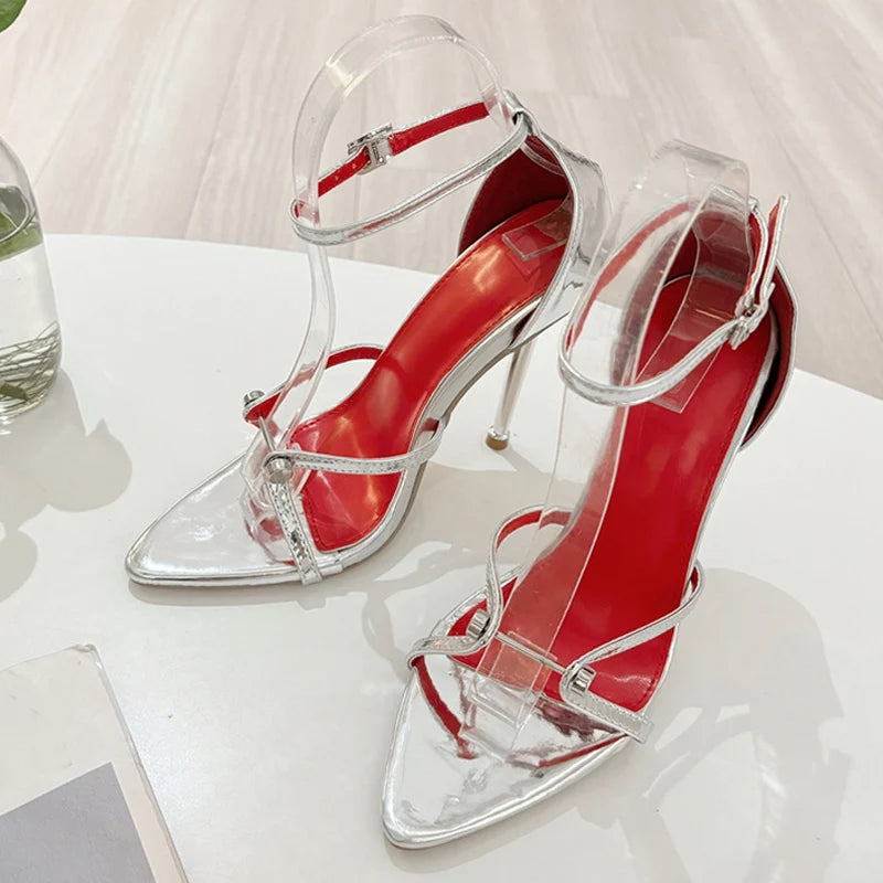 Women's Fashion Ankle Strap Heels – Open Toe Stiletto Sandals with Metal Detail | Party & Clubwear