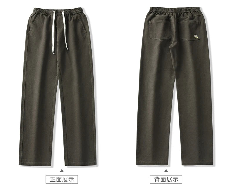 HIQOR Men's Casual Jogger Pants – Loose Straight-Leg Cotton Vintage Cargo Trousers, Solid Color Streetwear
