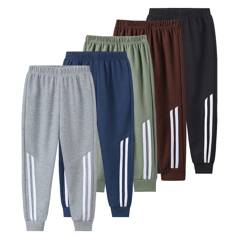 1/3-Piece Autumn & Winter Waffle Knit Sweatpants for Boys & Girls – Solid Color, Casual & Sporty