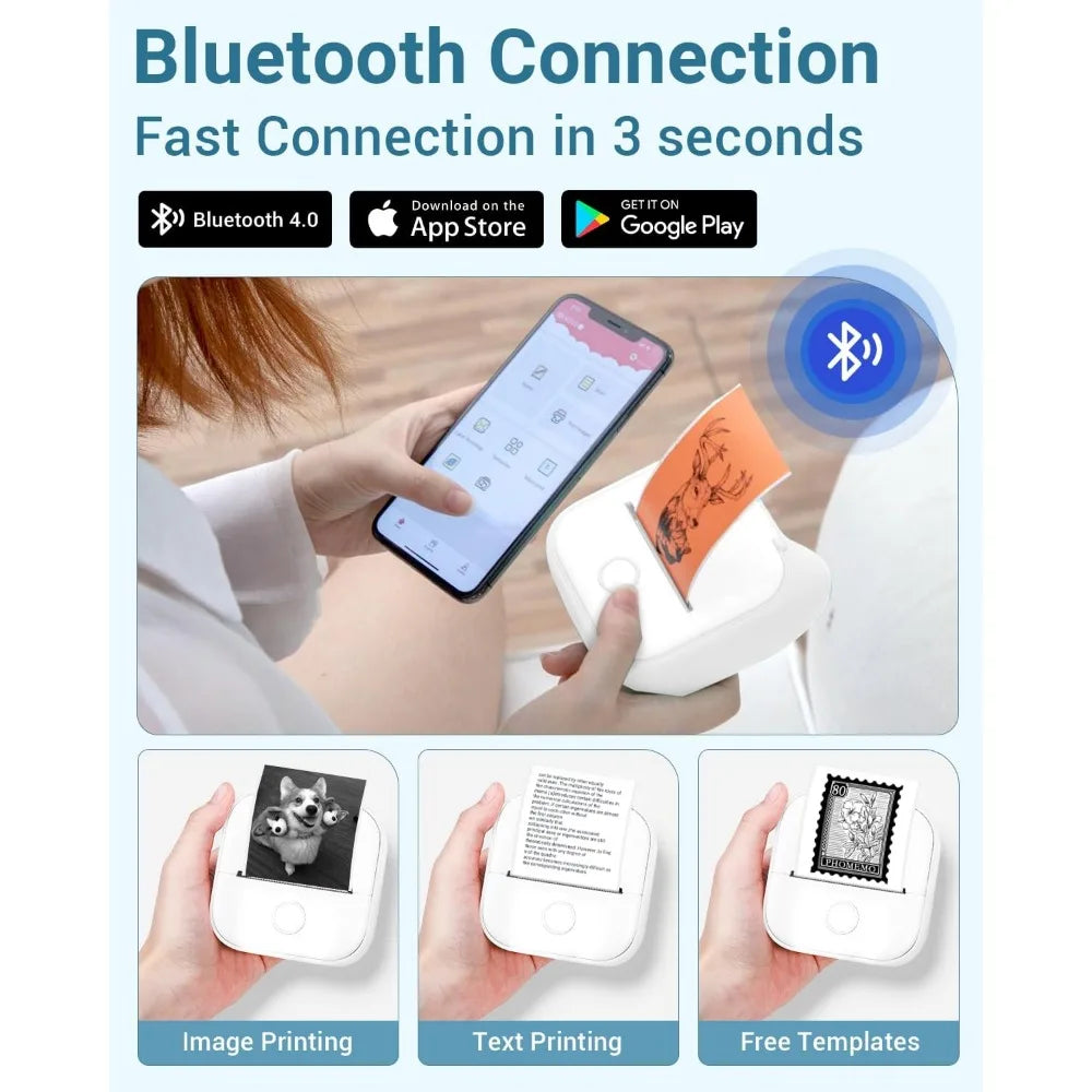 Phomemo T02 Wireless Mini Thermal Printer – Portable Bluetooth Pocket Printer, 203 DPI, Inkless Photo & Label Printing for iOS & Android – Ideal for Notes, Memos, Journals, Crafts