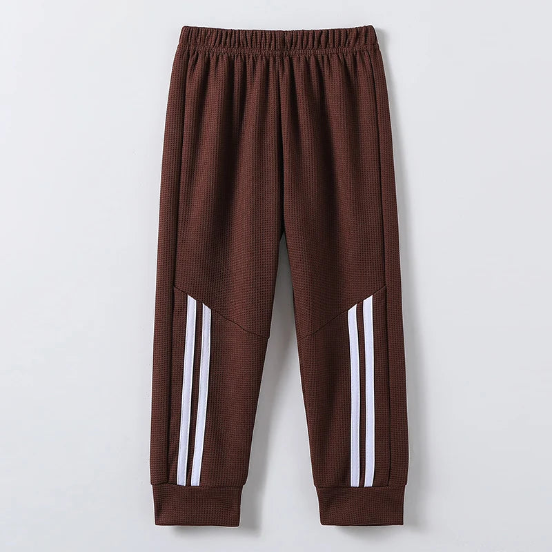 1/3-Piece Autumn & Winter Waffle Knit Sweatpants for Boys & Girls – Solid Color, Casual & Sporty