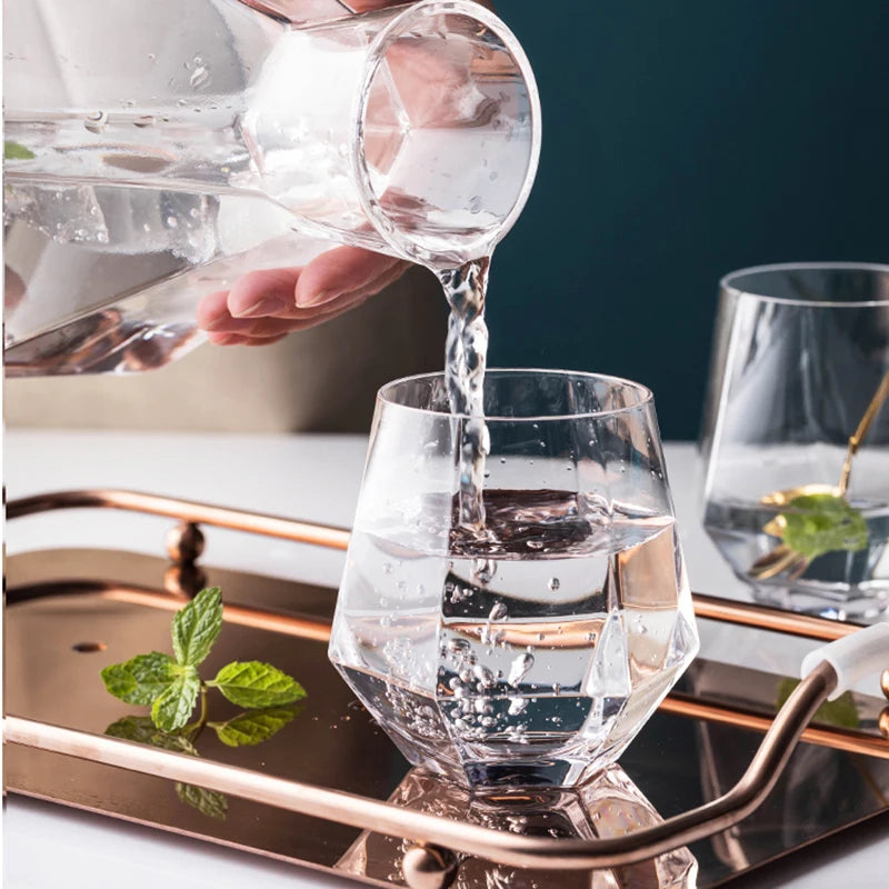 Nordic Creative Glass Diamond Hexagonal Juice Large-capacity Cold Water Bottle Drink Milk Beer Cup Dinner Plate Storage Tray