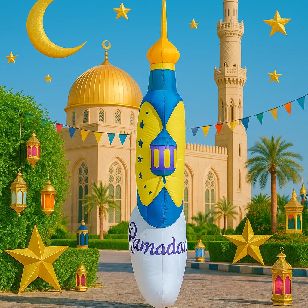 Islamic Ramadan & Eid Inflatable Moon Outdoor Decoration, 2.4M (7.8FT) LED Yard Ornament