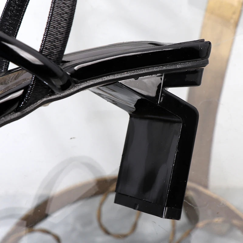 Plus Size Women's Sandals – Elegant Thick Square Heel with Elastic Band Bullet Points shoes