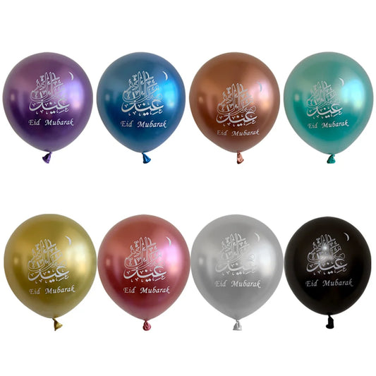 10pcs Eid Mubarak Latex Balloons Chrome Metal Gold Silver 10inch Balloon Ramadan Kareem Decoration Muslim Islamic Party Supplies