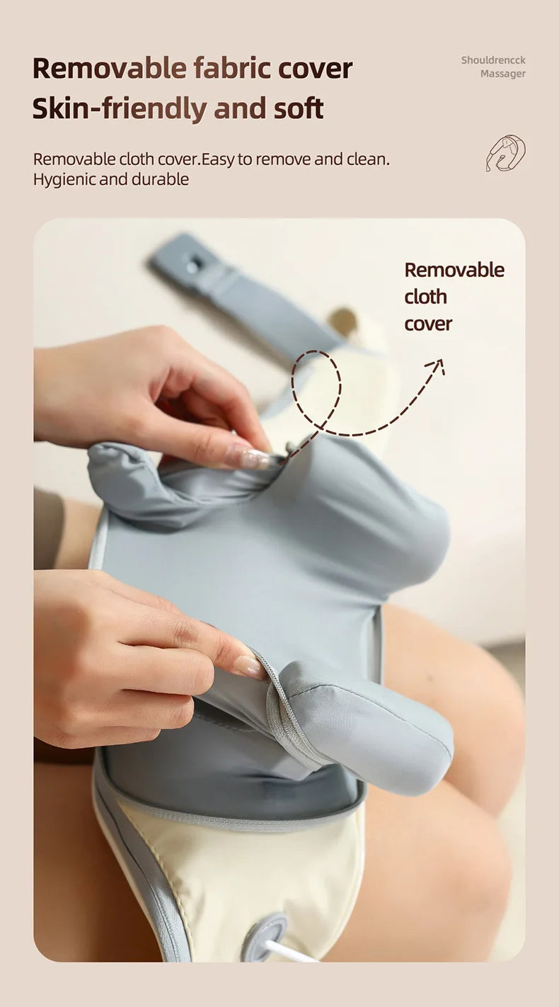 20W Wireless Neck & Shoulder Massager – Beige Kneading Massage Shawl for Back, Cervical & Trapezius