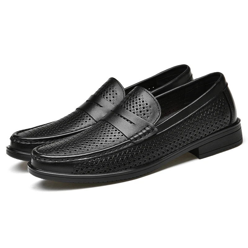 Italian Luxury Penny Men Shoes Male Business Loafers Moccasin Genuine Casual Flats Slip-On Walking Hollow Out Shoes