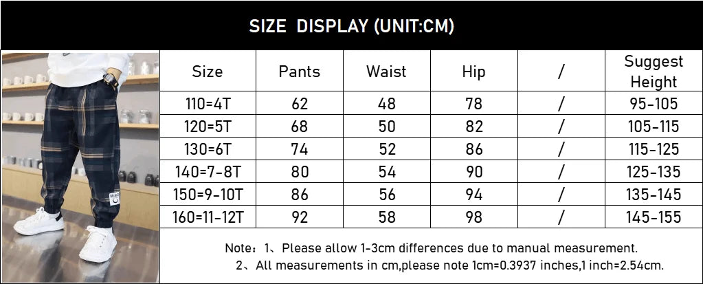 Boys' Cotton Plaid Pants – Casual Loose Fit Trousers for Kids & Teens (Spring/Autumn)