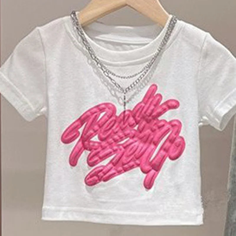 Girls' Summer Outfit – Short-Sleeve T-Shirt & Denim Shorts Set | Ripped Jeans or Wide-Leg Pants Options