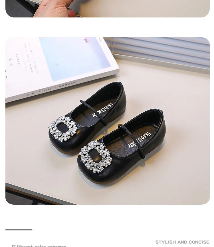 Girls' Fashion Oxford Flats – Spring/Autumn Slip-On PU Leather Shoes with Rhinestones – Silver, Black, Beige