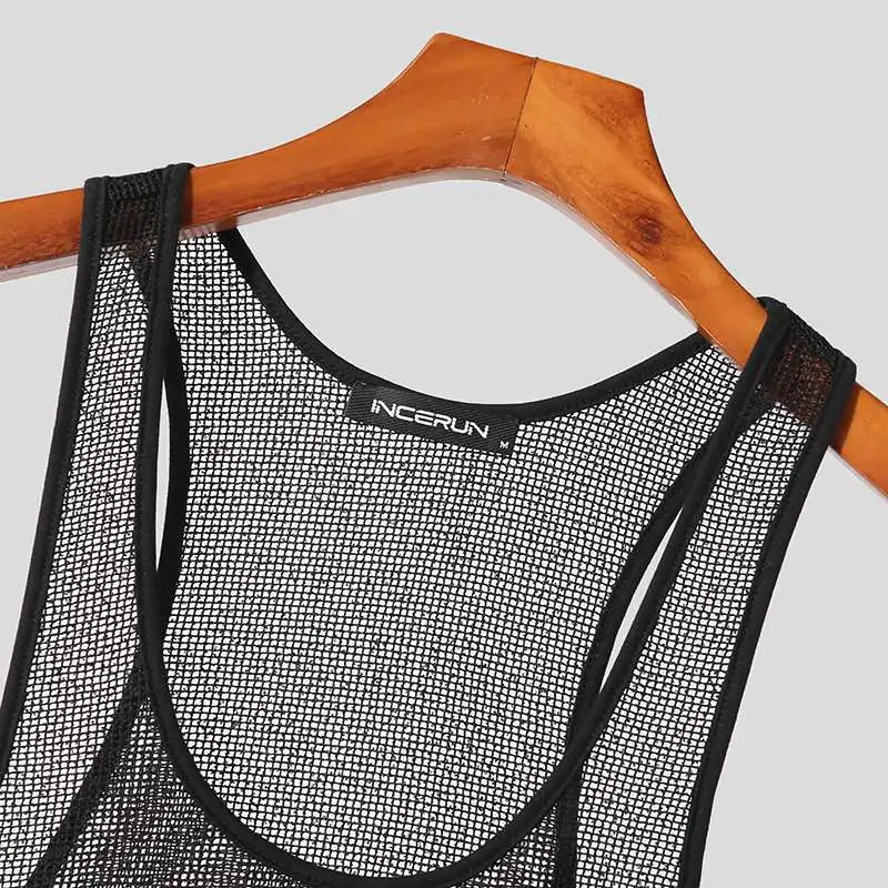 INCERUN Men’s Tank Tops – Mesh Transparent O-Neck Sleeveless Vests – Streetwear Summer Breathable Fashion 2024 – Available in Sizes S-5XL