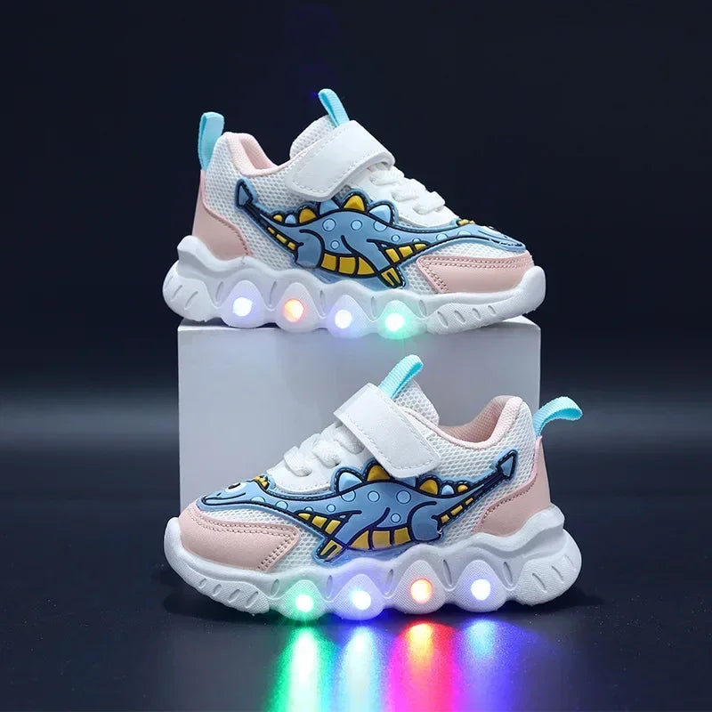 LED Light-Up Kids Sneakers – Breathable Mesh Cartoon Shoes for Boys & Girls