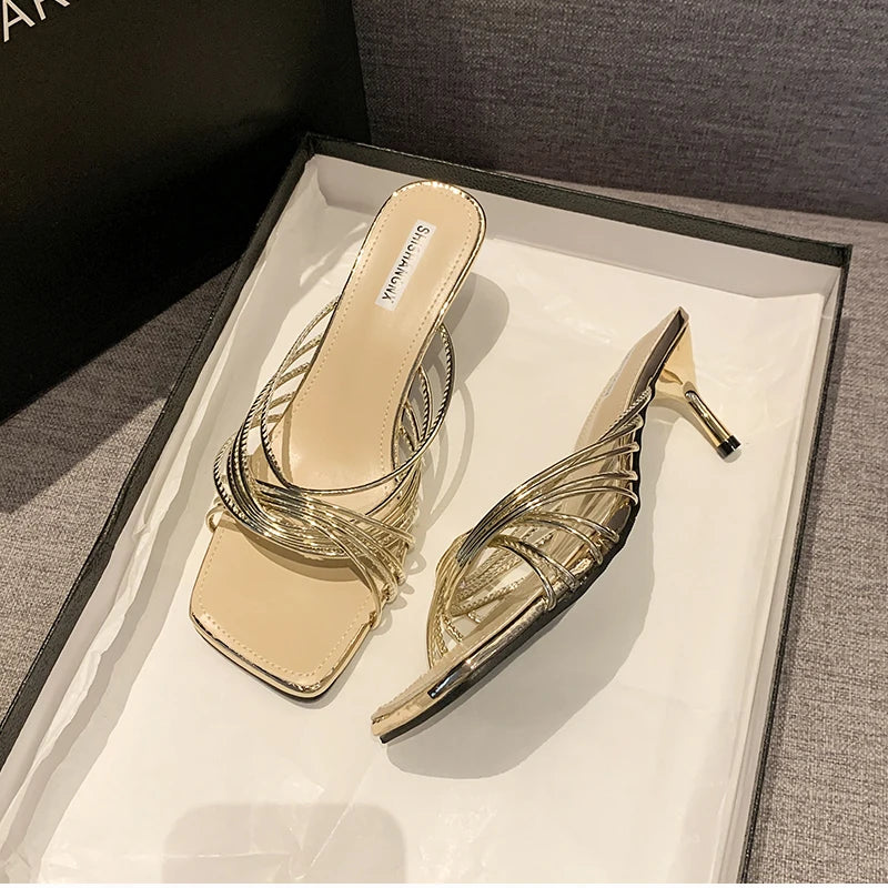 Concise Narrow Band Women's Slippers – Fashion Thin Heel Party Mules / Slide Pumps