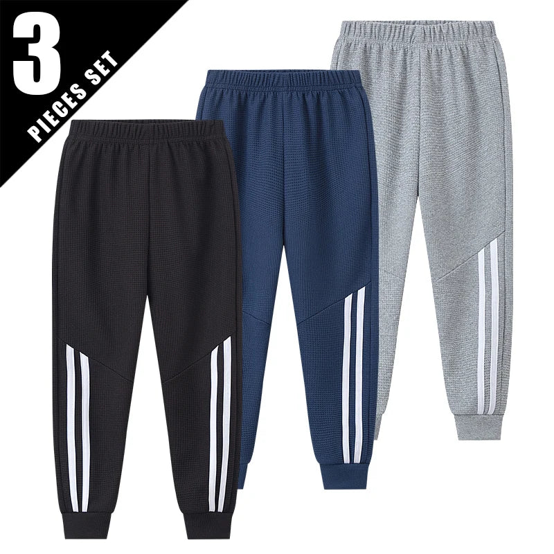1/3-Piece Autumn & Winter Waffle Knit Sweatpants for Boys & Girls – Solid Color, Casual & Sporty