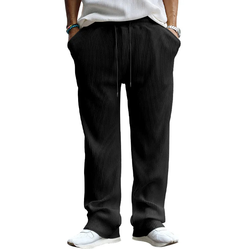Men's Casual High-Waist Wide-Leg Pants – Loose Fit, Striped, Straight-Leg, Spring & Autumn Style