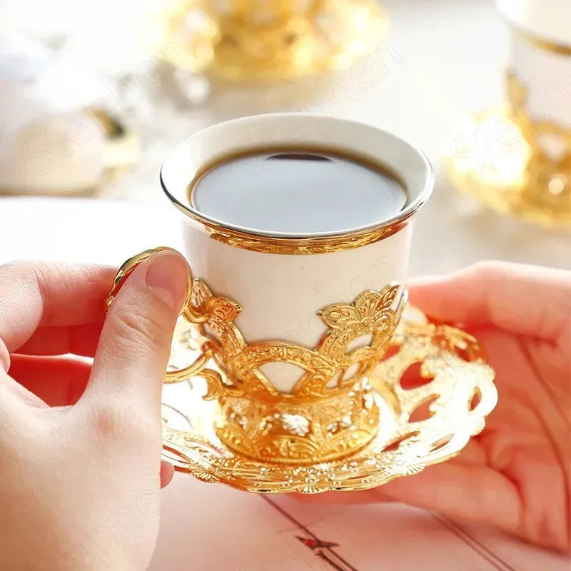 Golden Border Turkish Coffee Cups European Classical Plating Ceramic Cup and Saucer Set Afternoon Tea Set