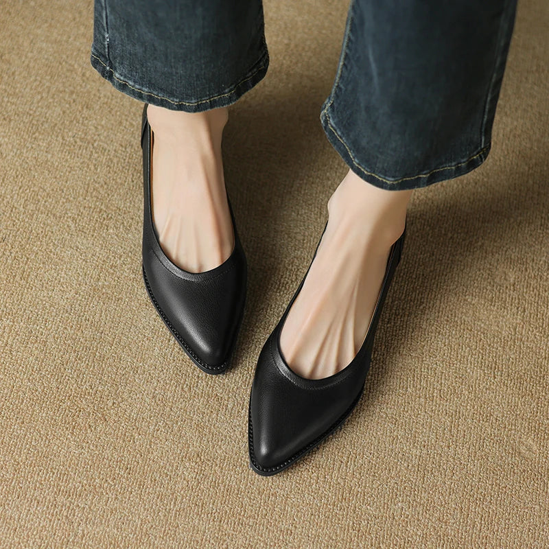 2024 New Women shoes Shallow Genuine Leather Made, Heels, Pointed Toe Summer Shoes