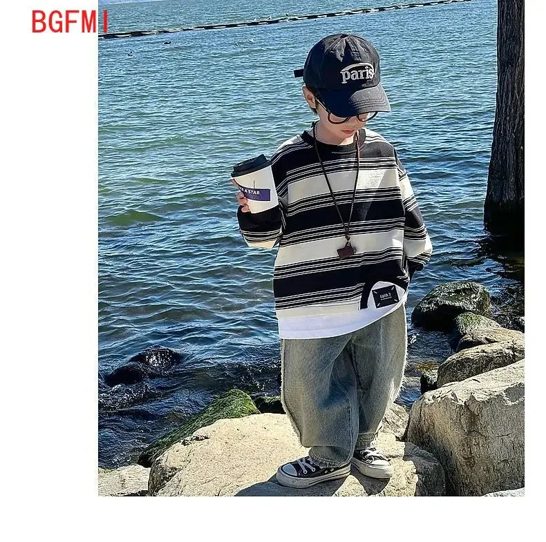 Spring Kids & Teens Streetwear Pants – Boys' Korean-Style Casual Straight-Leg Jeans with Elastic Waist