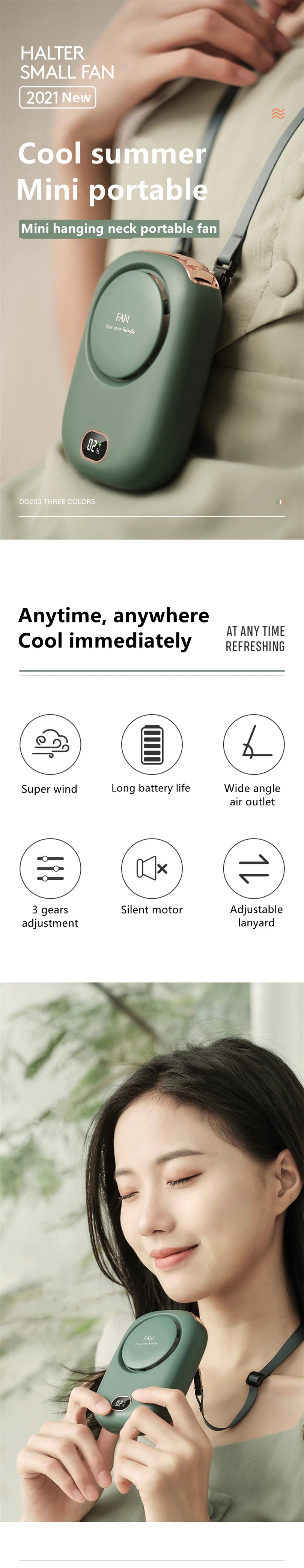 BreezeFlow™ Portable Neck Fan – Compact Bladeless Hanging Fan with Adjustable Lanyard, USB Rechargeable, Hands-Free Cooling Perfect for Kids, Travel, Sports & Outdoor Adventures