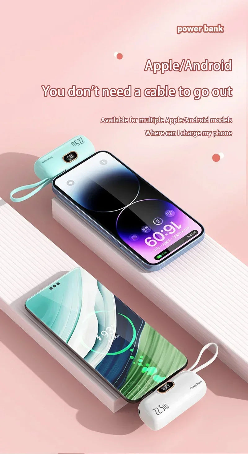 30000mAh Capsule Power Bank Fast Charge Portable Mobile Power Supply Emergency External Battery for Type-C, iPhone, Android