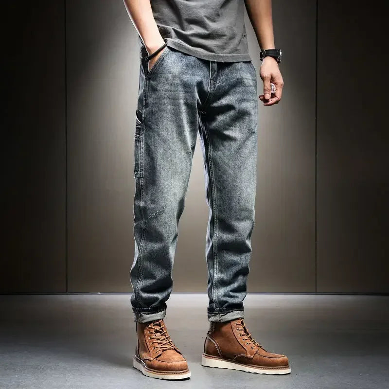 High Quality Male Cowboy Pants Retro Washed Straight Jeans For Men Plus Size Trousers Comfortable Xs Wide Leg Denim Kpop Cheap