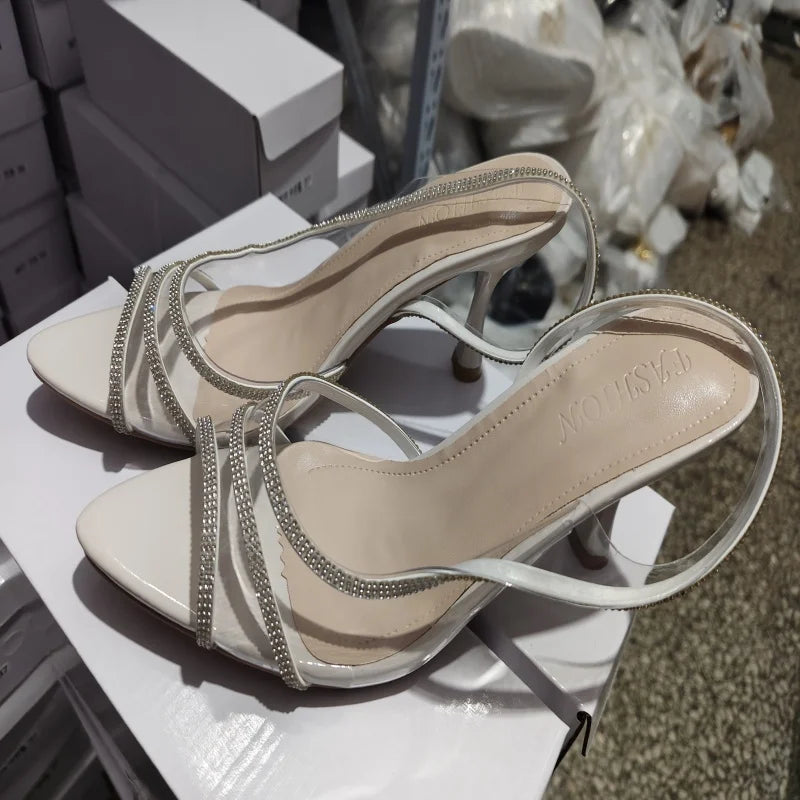 Women's High-Heeled Sandals – Pointed Toe, Thin Heel, Bright Stripe Design | Elegant Formal Dress Shoes