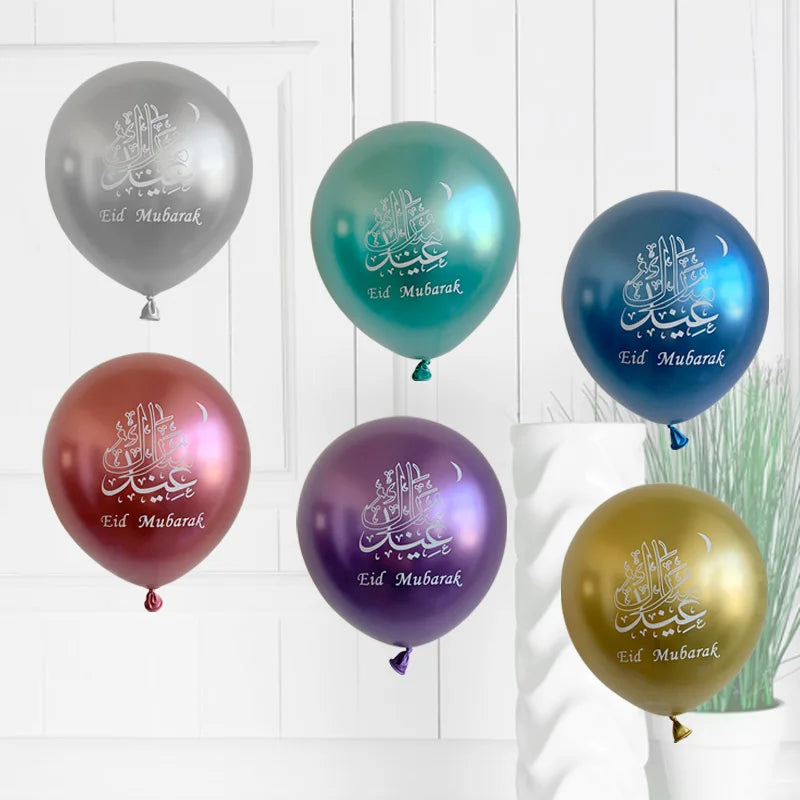 10pcs Eid Mubarak Latex Balloons Chrome Metal Gold Silver 10inch Balloon Ramadan Kareem Decoration Muslim Islamic Party Supplies