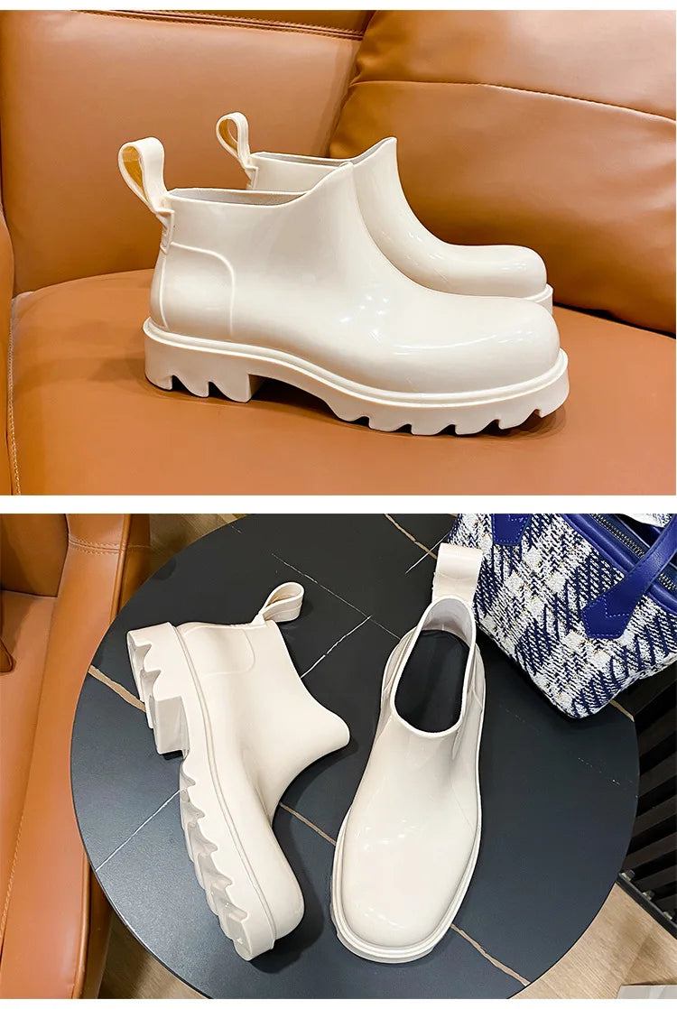 Women's Waterproof Rain Boots – New Luxury Jelly Short Boots with Thick Sole, Candy Colors