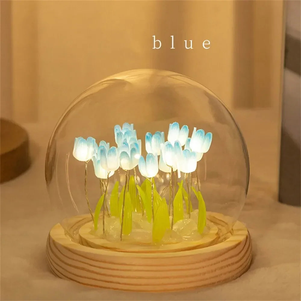 Handmade Artificial Tulip LED Night Light – DIY Transparent Cover Bedside Lamp | Home Decor & Ambient Lighting