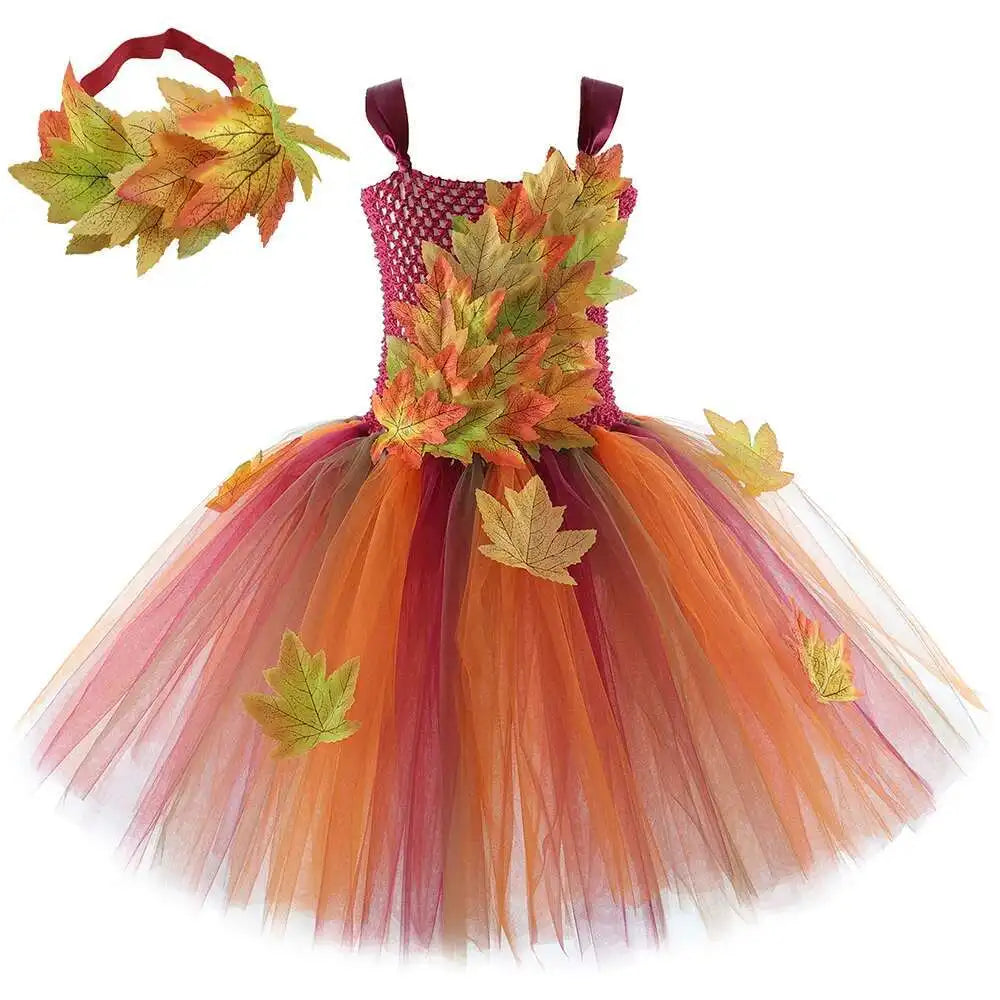 Girls' Autumn Maple Leaf Fairy Costume Dress